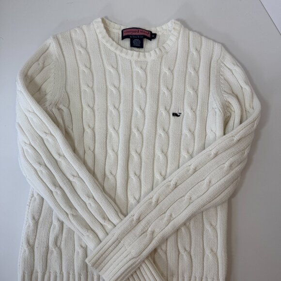VINEYARD VINES CREW NECK CABLE KNIT SWEATER White size MED - Picture 7 of 12